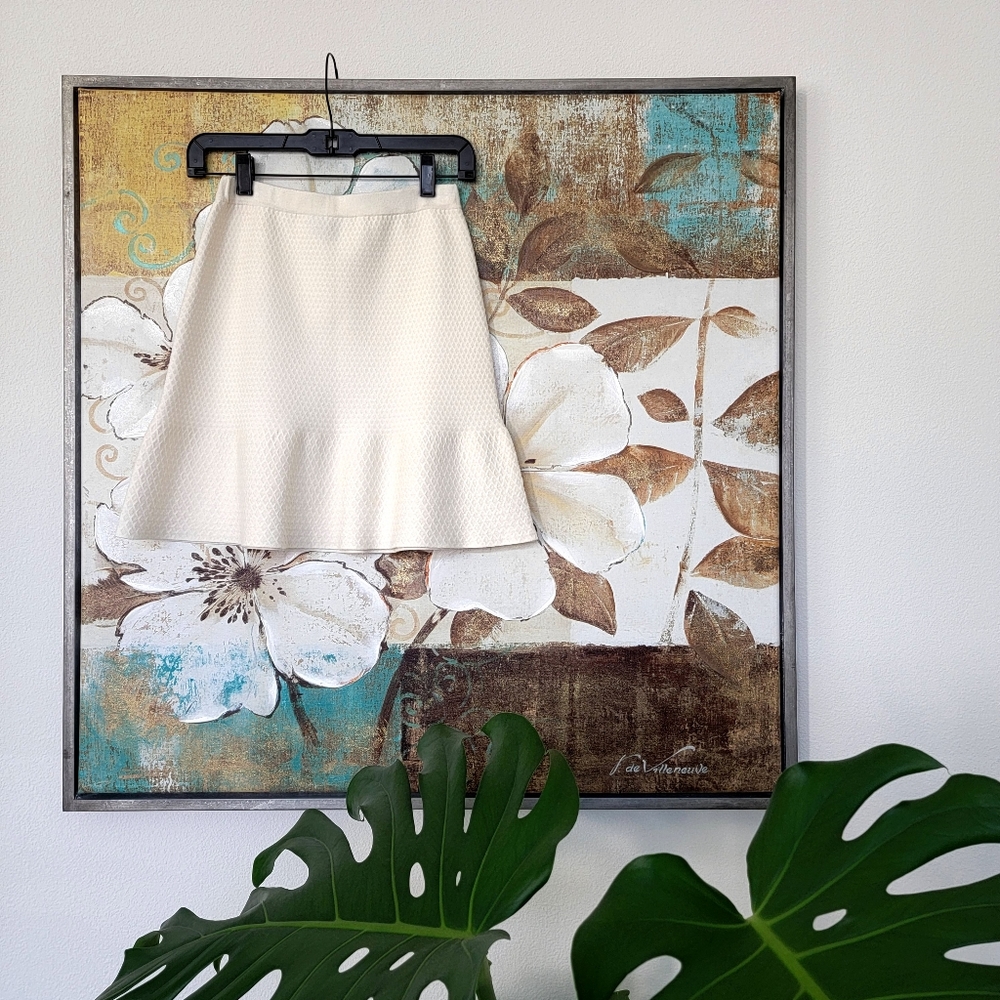 Theory Ruffled Skirt | A-Line | Fit & Flare | White Cream | Size Petite Small